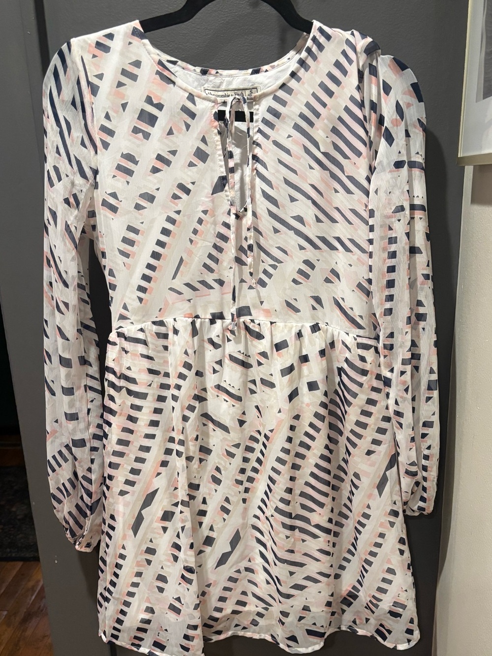 Abercrombie & Fitch White Pink Navy Abstract Print Peplum Dress